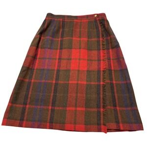 Vintage Personal Skirt Womens Red Plaid Wrap Midi Fringe Preppy Dark Academia